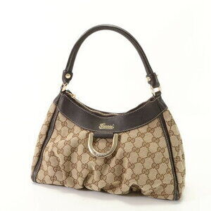 Gucci GG Leather Tote Canvas Shoulder Abbey Handbag